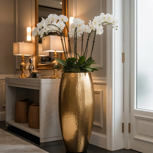 Jarrón Grande Moderno de Metal Dorado con Acabado Martillado, Recipiente Floral de Gran Calibre para Decoración de Bodas y Hoteles - Product Image 1