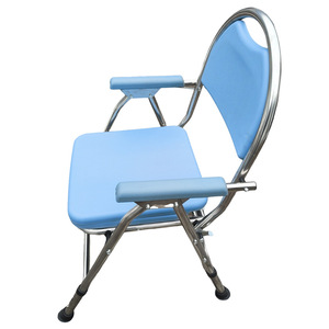 Chaise d'hôpital bleu clair pliable en acier inoxydable avec accoudoirs pour usage médical - Product Image 1
