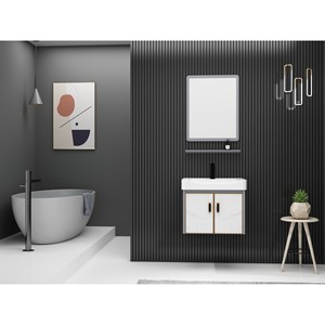 Mueble de Baño Colgante CR Gris, 435 mm, Gabinete de Aluminio, Lavabo de Cerámica, Espejo - Product Image 3