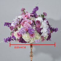 Centre de table floral artificiel violet, boule florale, guirlande, arrangement de fausses fleurs pour mariage, banquet, table, porte-bougie