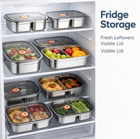 Boîte à bento portable de 1,2 L en acier inoxydable 304, compartimentée, pour conserver les aliments frais, avec couvercle visible, pour le stockage des repas au bureau