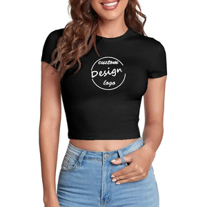 <span class=keywords><strong>T</strong></span>-<span class=keywords><strong>shirt</strong></span> Crop Top da Donna Personalizzata Slim Fit a Maniche Corte in Cotone, Maglietta da Ragazza con Decorazione a Lettere per l'Estate - Product Image 3