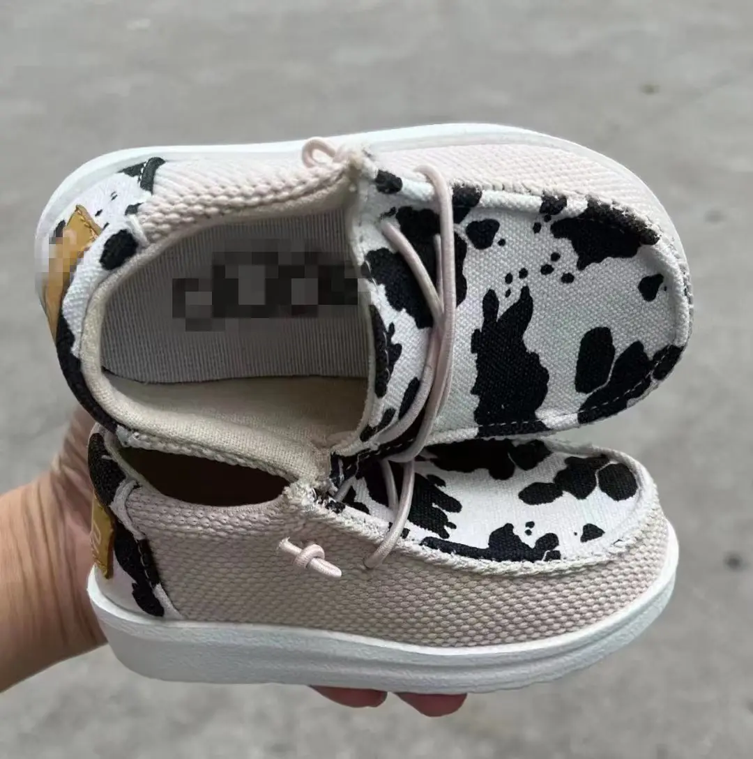 RTS Latest Casual Children's Sports Cow Leopard Camo Print Canvas Shoes Branded Slip On Kids Cheetah Flats Shoes For Boys Girls
