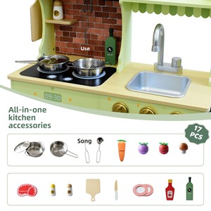 Set di Giocattoli Cucina in Legno Verde per Bambini, Gioco Educativo di Cucina, Giocattolo Interattivo Genitore-Figlio per lo Sviluppo Mentale - Product Image 3