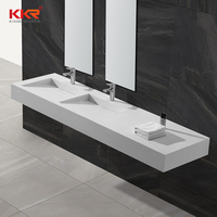 Lavabo mural double en surface solide, design moderne et luxueux, avec égouttoir, écologique et facile à nettoyer, idéal pour les hôtels