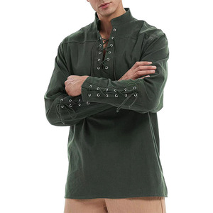 S-5XL phổ biến của nam giới Punk phong cách retro nghệ thuật đứng lên cổ áo sơ mi giản dị ở Hoa Kỳ - Product Image 4