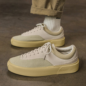 Chaussures décontractées pour hommes, style universitaire, plateforme respirante, bleu foncé et beige, prix réduit, style loisirs, populaires - Product Image 2