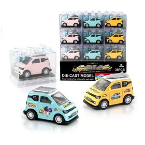 ANnBELLE 1:36 7CM Mini Die Cast Cars Transparent Block Box PDQ packing Two-Ways Pull Back DIY Sticker Popular Cars
