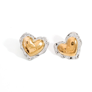 Stainless Steel Hoop Earrings Gold Silver Color <b>Block</b> C <b>Shape</b> Geometric Heart Design Everyday Wear - Product Image 5