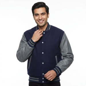 Wholesale Custom Men's Stand Collar Varsity Jacket Long Sleeve Baseball Design Professional Quality Winter <b>Coat</b> with Front Logo - Product Image 1