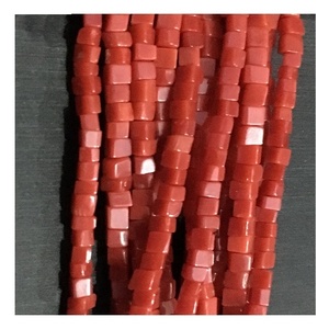 Natural Red Coral Gemstone Cube Shape Small Tiny Beads Square Shape Italian Coral Beads