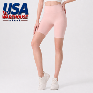 USA Warehouse Women's High Waist Yoga Shorts Solid Brown Spandex Seamless Elastic Waist Sports Bottoms 220g In-Stock - Product Image 4