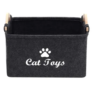 Felt Dog Cat Toys Storage Basket Bin- Rectangular Storage Box for Dog Toys,Dog Coats,Dog Clothing