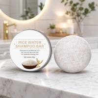 Shampoing Solide Artisanale 2-en-1 à l'Eau de Riz Fermentée 60g en Boîte Métallique – Hydratant Naturel, Anti-Pelliculaire, Contrôle du Sébum, Soin du Cuir Chevelu – OEM