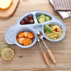 Assiette compartimentée pour bébé, en paille de blé, vaisselle pour enfants, nourriture complémentaire pour bébé, voiture de dessin animé - Product Image 3