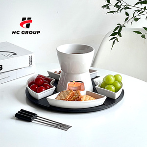 Ensemble de tasses à <span class=keywords><strong>Fondue</strong></span> au chocolat en céramique blanc pur Pot de chauffage de crème glacée de cuisine <span class=keywords><strong>Fondue</strong></span> au fromage bricolage - Product Image 1