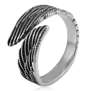 yunnique Feather <b>Ring</b> Wings Open Design Steel Color Unisex Fashion Jewelry Gift - Product Image 1