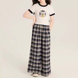 ชุดขายส่งสำหรับเด็กผู้หญิง เสื้อยืดพิมพ์ลายการ์ตูนสีสันสดใส + <span class=keywords><strong>กางเกง</strong></span>ขายาวลายสก็อต ชุดลำลองฤดูร้อนสำหรับเด็กผู้หญิง - Product Image 5