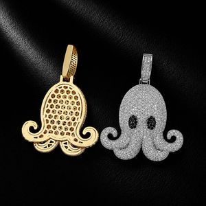 Collier pendentif pieuvre Iced Out en laiton doré et argenté avec micro-pavé de zircone cubique pour homme, bijoux hip-hop streetwear - Product Image 6