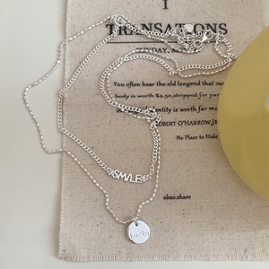 Collier double couche en argent sterling S925 avec pendentif rond lettre pour femme, chaîne minimaliste pour clavicule, bijou cadeau - Product Image 3
