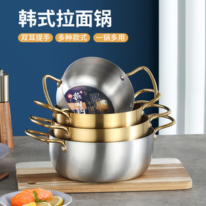 Double Stainless Steel Ramen Pot 16-22cm Golden Hammer Pattern Double-Handled Induction Compatible Soup Pot - Product Image 4