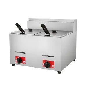 China Factory Commercial 6L+6L Gas Fryer Industrial Stainless Steel Counter Top Gas Deep Fryer