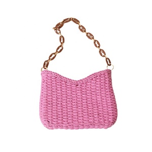 Bolso Tote de Playa para Mujer, Color Morado Sólido, Tejido de Paja, Cierre de Cremallera, Forro de Poliéster, Portátil, para Otoño/Primavera - Product Image 5