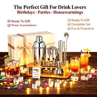Ensemble de shaker à cocktails classique à trois couches en acier inoxydable avec poignée en bambou - 750 ml, coffret cadeau premium pour bar et maison