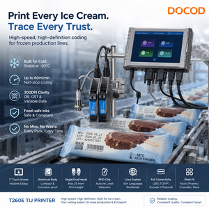 เครื่องพิมพ์อิงค์เจ็ทแบบเทอร์มอล Docod T260e ทนความเย็น -20°C สำหรับการพิมพ์โค้ดติดตามการผลิตอาหารแช่แข็งและสายการผลิตน้ำแข็ง - Product Image 1