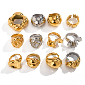 British Style Trendy Tarnish Free Waterproof Fashion Jewelry Women Stainless Steel 18k Gold Plated Open Heart <b>Chunky</b> <b>Ring</b> - Product Image 4