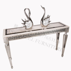 Mesas de entrada de pasillo italiano, <span class=keywords><strong>mesa</strong></span> de <span class=keywords><strong>consola</strong></span> con marco de acero de Metal plateado, mesas de <span class=keywords><strong>consola</strong></span> de mármol de lujo, muebles modernos para sala de estar - Product Image 3