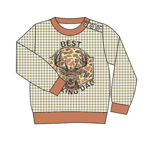 Haut à manches longues à carreaux et volants pour petites filles, style frères et sœurs, et body bébé à imprimé cerf, avec motif 'Meilleur Papa' et chemise décontractée - Product Image 3