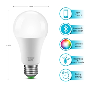 E26/E27/B22 Foco Bombilla <span class=keywords><strong>LED</strong></span> RGB 7W/9W <span class=keywords><strong>Alexa</strong></span> Asistente de Google Compatible WiFi App Control Remoto de aluminio Cambio de color Alimentación de CA - Product Image 3