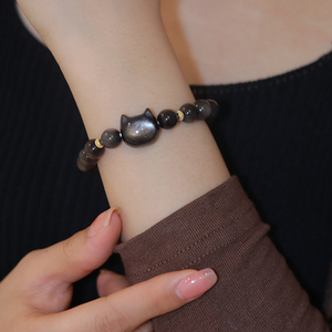 Wholesale 8mm Spiritual Healing Stone <strong>Kitty</strong> Head <strong>Bracelets</strong> Natural Silver Obsidian Crystal <strong>Hello</strong> <strong>Kitty</strong> <strong>Bracelet</strong> - Product Image 6