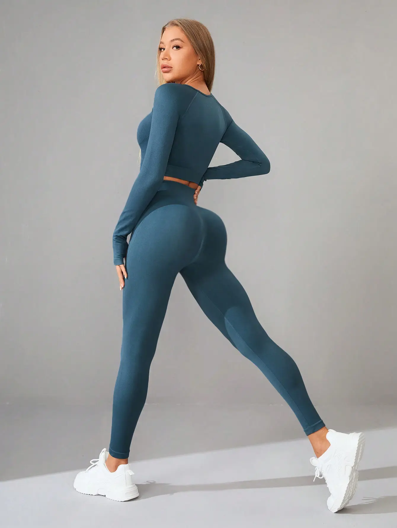 Nueva ropa deportiva, pantalones ajustados de cintura alta de manga larga, levantamiento de cadera, sudor transpirable, correr, entrenamiento de baile, pantalones de yoga, traje sin costuras