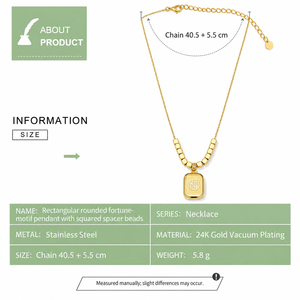 Collier pendentif motif Fortune en or, acier inoxydable, placage sous vide or 24 carats, 40,5 + 5,5 cm, 5,8 g - Product Image 3