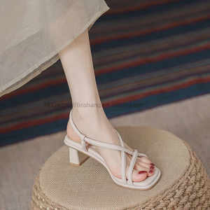 Summer Factory Wholesale Ankle Strap <b>Heeled</b> Sandals for Women New Wear Fairy Wind Thick High Top Soft Flexible Light Weight - Product Image 2