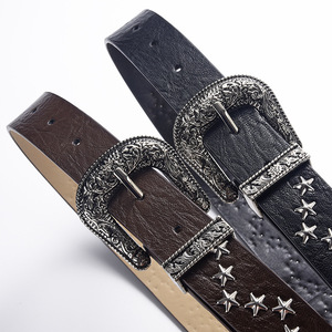 Ceinture en Faux Cuir Unisexe Ceinture Décorative pour Jeans Western Star Rivet Décors Ceinture pour Femmes Hommes Largeur <span class=keywords><strong>2</strong></span>.8CM - Product Image 6