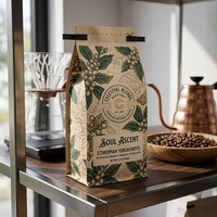 Sac à café en aluminium à fond plat avec fermeture à bande métallique, personnalisé, écologique, certifié, recyclable, durable