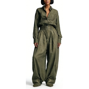 Completo da donna 2 pezzi: camicia oversize e <span class=keywords><strong>pantaloni</strong></span> a palloncino - Coordinato casual estivo Sehe Fashion - Product Image 1