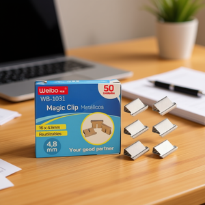 WeiBo Magic Clip 16x4.8mm Metallic Reusable Office Binding Clips 50 Pieces - Product Image 2