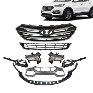 Fits Hyundai Santa Fe Sport 2.0T 17'-18'Front Bumper/Front Grille/Fog Light DRL With Fog Lamp Bezel With Chrome Trim
