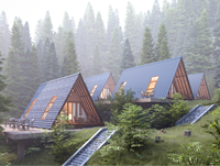 Casa pequeña prefabricada moderna Aislamiento térmico OSB SIPS Casa prefabricada de madera Área escénica para aplicaciones al aire libre Diseño gráfico incluido