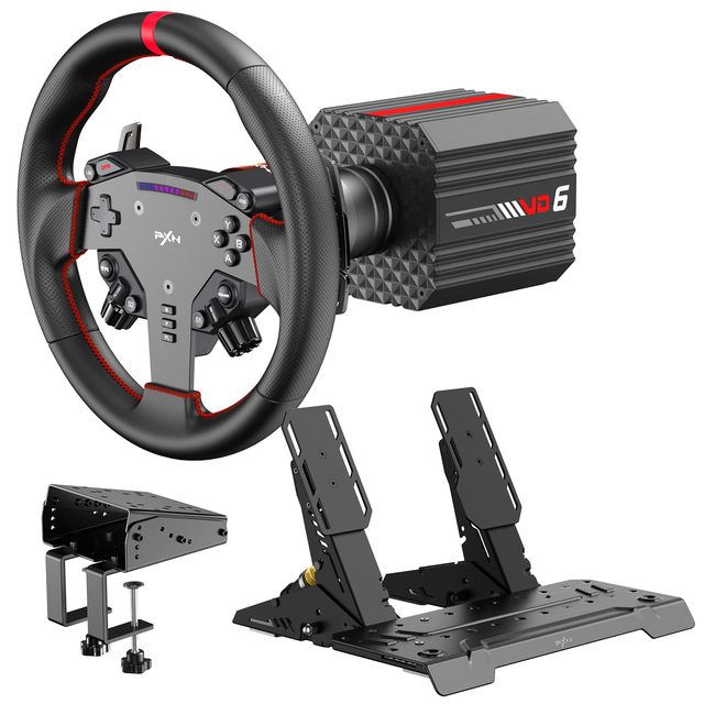 PXN VD6 Bundle PC Steering Wheel and Pedals 6 Nm Direct Drive Servo Motor Base, W AS Racing Wheel for PC