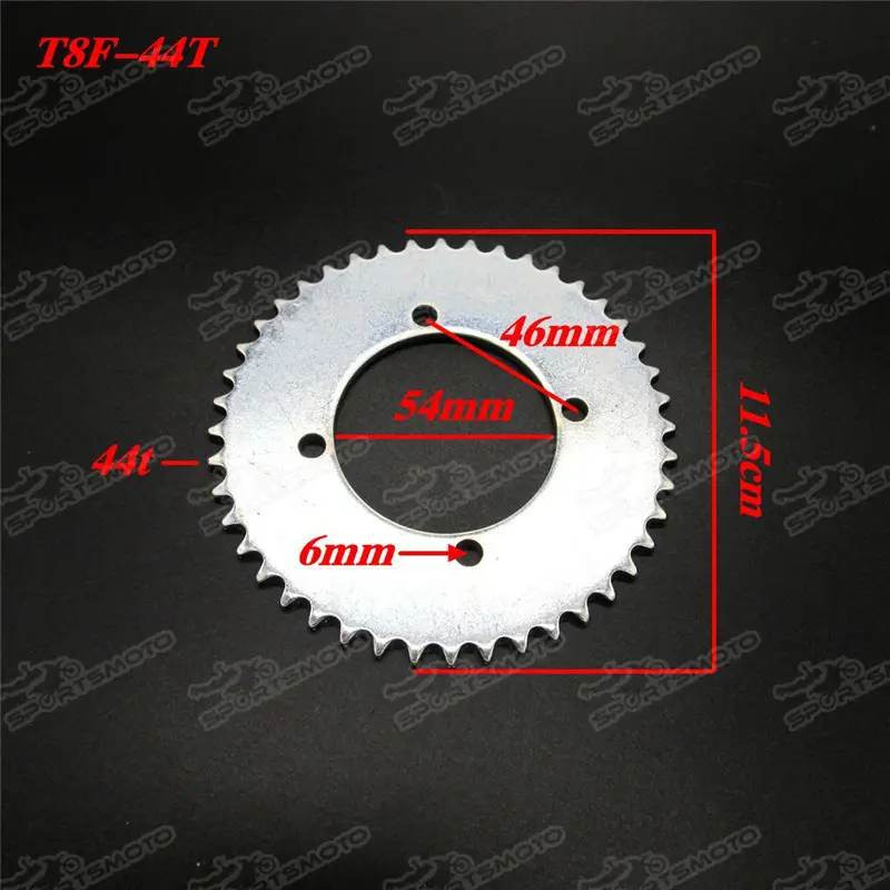 Задняя звездочка для мотоцикла, для мопеда, газового скутера, беззубного маховика, цепь T8F с 44 зубьями