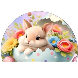 Alfombra de Entrada de Terciopelo Cristalino con Diseño de Conejo de Pascua, Forma de Huevo Semicircular, Resistente a las Manchas, Patrón de Animales Lindos, Invierno 2025 - Product Image 1