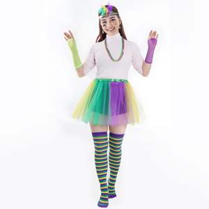 Набор аксессуаров для костюма Mardi Gras, юбка-пачка, повязки на голову, носки Mardi Gras с бусинами для женщин, карнавальный женский костюм - Product Image 2