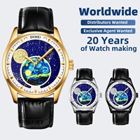 Montre à quartz pour homme SKMEI 2115, boîtier en alliage de zinc, bracelet en cuir, étanche 30 m, cadran phase de lune, design ciel étoilé, montre-bracelet homme élégante