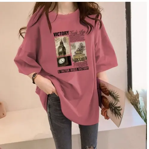 Drop Shoulder T-shirt Tee Kustom Tshirt Cetak Oversized Tshirt Wanita Katun Oversize T Shirt untuk Wanita