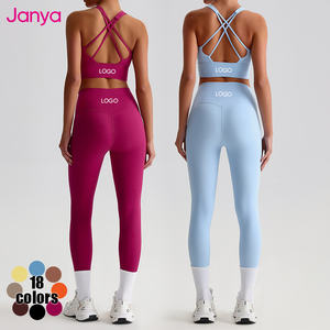Completo Sportivo da Donna Janya In Pronta Consegna con Logo Personalizzato, Reggiseno Sexy con Spalline sulla Schiena e Leggings a Vita V, Abbigliamento per Fitness e Palestra, <span class=keywords><strong>Set</strong></span> Yoga - Product Image 1